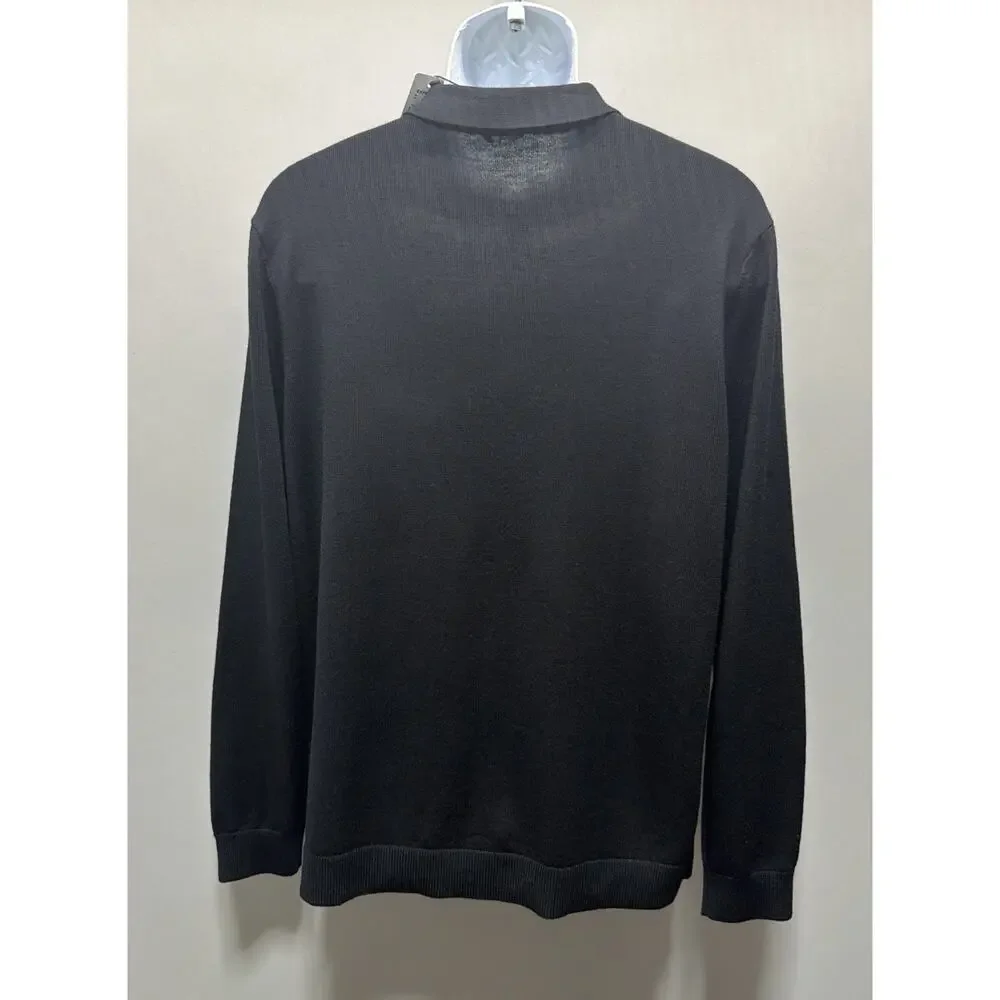 Express Sweater Mens Large Black 100% Merino Wool Long Sleeve Polo Knit New